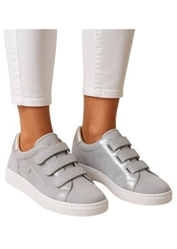 Srebrne trampki damskie na rzepy /C1-2 17596 T135/ ze sklepu Pantofelek24.pl w kategorii Trampki damskie - zdjęcie 184858987