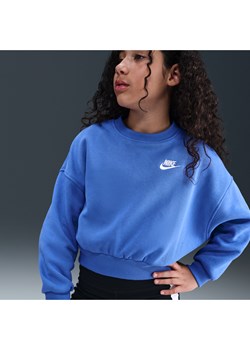 Dziewczęca bluza dresowa o pudełkowym kroju z półokrągłym dekoltem Nike Sportswear Club Fleece - Niebieski ze sklepu Nike poland w kategorii Bluzy damskie - zdjęcie 184862868
