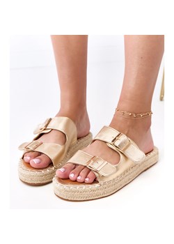 Złote klapki espadryle z klamrami Kasina złoty ze sklepu ButyModne.pl w kategorii Espadryle damskie - zdjęcie 184864285