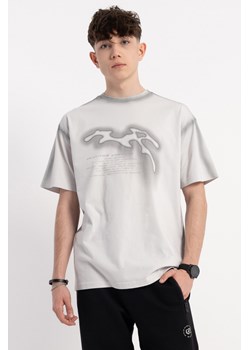 Jasnoszary t-shirt z autorską grafiką z przodu, rozmiar - 152, kolor - szary ze sklepu REPORTER w kategorii T-shirty chłopięce - zdjęcie 184878955