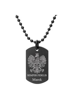 Czarny satynowany nieśmiertelnik z osobistym grawerem nieskończoności i cytatem Patriotyczny nieśmie ze sklepu manoki.pl w kategorii Naszyjniki męskie - zdjęcie 184879066