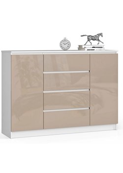 Nowoczesna komoda do salonu biała + cappuccino połysk - Liv 4X 140 cm ze sklepu Edinos.pl w kategorii Komody - zdjęcie 184888899
