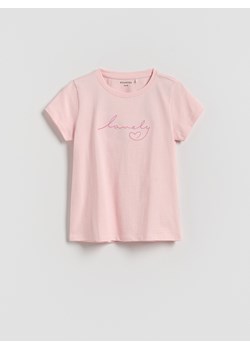 Reserved - T-shirt z haftowanym napisem - różowy ze sklepu Reserved w kategorii Bluzki dziewczęce - zdjęcie 184889295