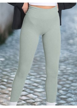 Sinsay - Legginsy high waist w prążek - zielony ze sklepu Sinsay w kategorii Spodnie damskie - zdjęcie 184915178