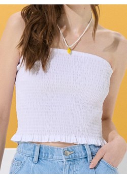 Sinsay - Marszczony top bandeau z bawełny - biały ze sklepu Sinsay w kategorii Bluzki damskie - zdjęcie 184923857