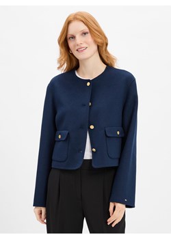 Tommy Hilfiger Damska kurtka pudełkowa z zawartością wełny Kobiety granatowy jednolity ze sklepu vangraaf w kategorii Marynarki damskie - zdjęcie 184929049