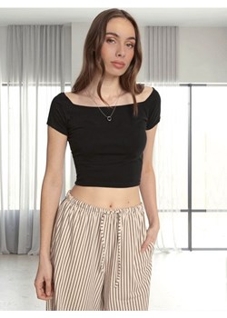 Sinsay - Crop top z krótkim rękawem - czarny ze sklepu Sinsay w kategorii Bluzki damskie - zdjęcie 184934445