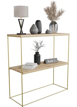Konsola na metalowym stelażu dąb artisan + złoty N2-L19 ze sklepu Edinos.pl w kategorii Konsole - zdjęcie 184937706