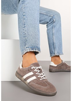 Brązowe Płaskie Sneakersy ze Skóry Naturalnej z Ozdobnymi Paskami Nelarielis ze sklepu renee.pl w kategorii Buty sportowe damskie - zdjęcie 184938927
