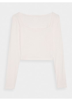 Damski longsleeve crop top 4F 4FRSS24TLONF499 - biały ze sklepu Sportstylestory.com w kategorii Bluzki damskie - zdjęcie 184941337