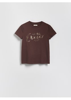 Reserved - T-shirt z połyskującym nadrukiem - beżowy ze sklepu Reserved w kategorii Bluzki damskie - zdjęcie 184956409