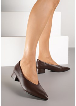 Brązowe Czółenka na Słupku Vices ze Skórzaną Wkładką Alinire - id: Q7095-54-BROWN - marki Renee - 185032679 Brązowe Czółenka na Słupku Vices ze Skórzaną Wkładką Alinire ze sklepu renee.pl w kategorii Czółenka - zdjęcie 185032679