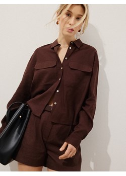 Mohito - Brązowa koszula z lnu i wiskozy - ciemnobrązowy ze sklepu Mohito w kategorii Koszule damskie - zdjęcie 185048568