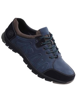 Granatowe sznurowane obuwie trekkingowe /E10-2 18036 T386/ ze sklepu Pantofelek24.pl w kategorii Buty sportowe męskie - zdjęcie 185064407