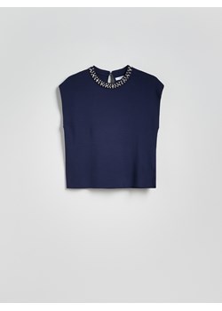Reserved - Bluzka z ozdobnymi kamieniami - granatowy ze sklepu Reserved w kategorii Bluzki damskie - zdjęcie 185076785
