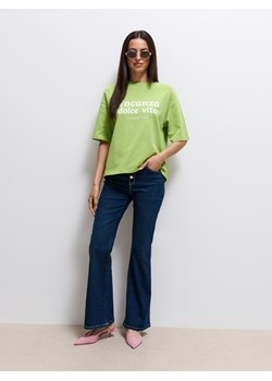 Mohito - Bawełniany t-shirt z nadrukiem - zielony ze sklepu Mohito w kategorii Bluzki damskie - zdjęcie 185084415