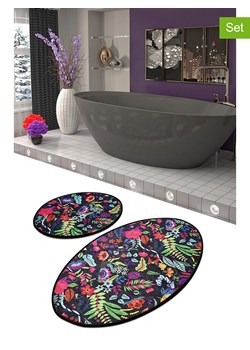 Colourful Cotton Dywaniki łazienkowe (2 szt.) &quot;Pictura&quot; w kolorze czarno-różowo-zielonym ze sklepu Limango Polska w kategorii Akcesoria łazienkowe - zdjęcie 185133367