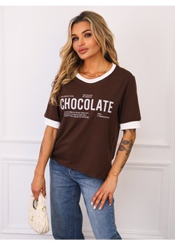BLUZKA BAWEŁNIANA Z NAPISEM CHOCOLATE- BRĄZOWA ze sklepu olika.com.pl w kategorii Bluzki damskie - zdjęcie 185136497
