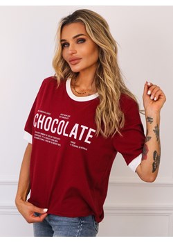 BLUZKA BAWEŁNIANA Z NAPISEM CHOCOLATE- BORDOWA ze sklepu olika.com.pl w kategorii Bluzki damskie - zdjęcie 185136506