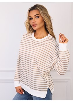 BLUZA BAWEŁNIANA OVERSIZE W PASKI - BEŻOWA - id: 19959 - marki Olika - 185136526 BLUZA BAWEŁNIANA OVERSIZE W PASKI - BEŻOWA ze sklepu olika.com.pl w kategorii Bluzki damskie - zdjęcie 185136526