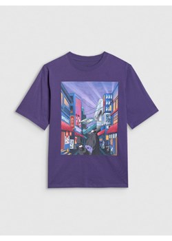 Chłopięcy t-shirt z nadrukiem 4F 4FJRAW25TTSHM3061 - fioletowy ze sklepu Sportstylestory.com w kategorii T-shirty chłopięce - zdjęcie 185137615