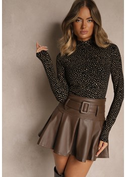 Czarna Bawełniana Bluzka z Golfem Typu Longsleeve w Groszki Neatte ze sklepu renee.pl w kategorii Bluzki damskie - zdjęcie 185362645