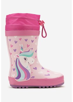 Różowo-Fioletowe Kalosze ze Ściągaczem przy Cholewce i Delikatnym Ociepleniem Polenne ze sklepu born2be.pl w kategorii Kalosze dziecięce - zdjęcie 185363449
