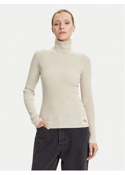 Calvin Klein Jeans Golf LV047D350G Beżowy Regular Fit ze sklepu MODIVO w kategorii Swetry damskie - zdjęcie 185371738