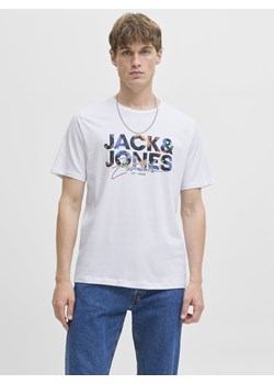 Jack & Jones Koszulka męska - JJGEplas Mężczyźni Bawełna biały nadruk ze sklepu vangraaf w kategorii T-shirty męskie - zdjęcie 185373629