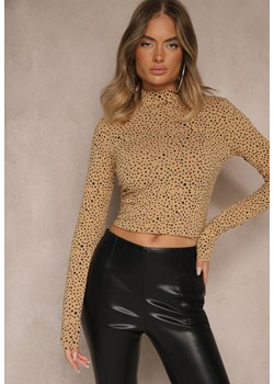 Brązowa Bawełniana Bluzka z Golfem Typu Longsleeve w Groszki Neatte ze sklepu renee.pl w kategorii Bluzki damskie - zdjęcie 185377899