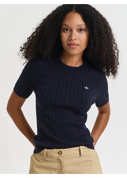 Gant Damski sweter z krótkim rękawem Kobiety Bawełna granatowy jednolity ze sklepu vangraaf w kategorii Swetry damskie - zdjęcie 185384688