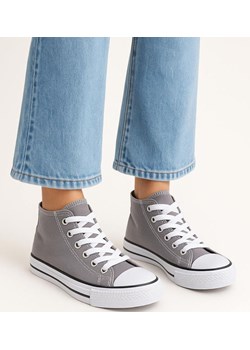 Wysokie dziewczęce trampki z tkaniny Szare /D5-2 14263 T85-5/ ze sklepu Pantofelek24.pl w kategorii Trampki dziecięce - zdjęcie 185388945