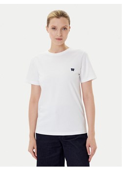 Wrangler T-Shirt Sign Off 112373024 Biały Slim Fit ze sklepu MODIVO w kategorii Bluzki damskie - zdjęcie 185391376