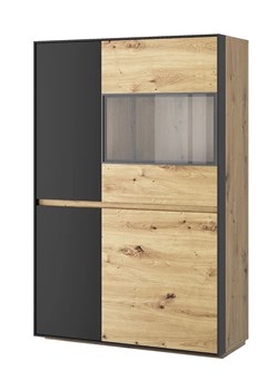 Loftowa witryna do salonu dąb artisan + czarny - Flaser 8X ze sklepu Edinos.pl w kategorii Regały i witryny - zdjęcie 185399785