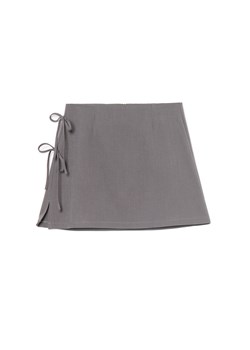 Cropp - Szara spódniczka mini z wiązaniami - szary ze sklepu Cropp w kategorii Spódnice - zdjęcie 185402239
