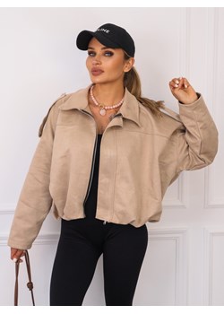 KURTKA OVERSIZE Z IMITACJI ZAMSZU ZAPINANA NA ZAMEK- BEŻOWA ze sklepu olika.com.pl w kategorii Kurtki damskie - zdjęcie 185407908
