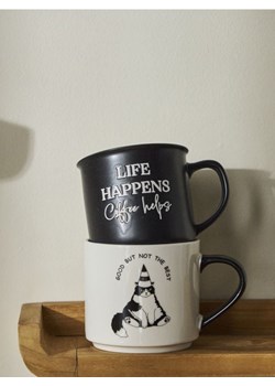 Sinsay - Ceramiczny kubek z uchem LIFE HAPPENS Coffee helps - czarny ze sklepu Sinsay w kategorii Kubki - zdjęcie 185409727
