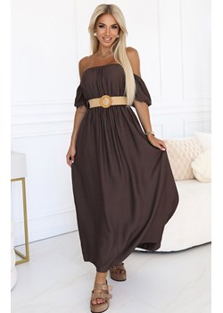 Czekoladowa sukienka maxi w stylu boho z odkrytymi ramionami 614-1, Kolor czekoladowy, Rozmiar one size, NUMOCO BASIC ze sklepu Primodo w kategorii Sukienki - zdjęcie 185413069