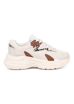 Shelvt Beżowe sneakersy damskie na grubej podeszwie beżowy ze sklepu ButyModne.pl w kategorii Buty sportowe damskie - zdjęcie 185415305