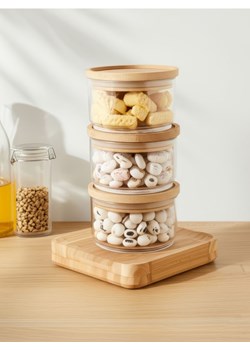 Sinsay - Pojemniki na żywność z bambusową pokrywką 3 pack - beżowy ze sklepu Sinsay w kategorii Dom - zdjęcie 185420188