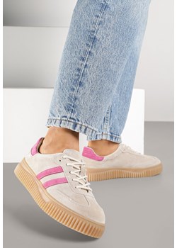 Beżowo-Fuksjowe Zamszowe Sneakersy w Stylu Kultowych Tenisówek ze Skórzaną Wkładką Tenannia ze sklepu renee.pl w kategorii Buty sportowe damskie - zdjęcie 185420349