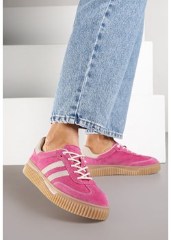 Fuksjowe Zamszowe Sneakersy w Stylu Kultowych Tenisówek ze Skórzaną Wkładką Tenannia ze sklepu renee.pl w kategorii Buty sportowe damskie - zdjęcie 185420355