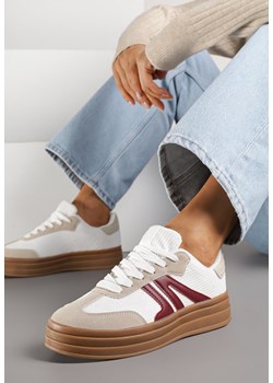 Białe Sneakersy Tenisówki na Platformie z Tłoczeniem i Geometrycznym  Motywem Kialie ze sklepu renee.pl w kategorii Buty sportowe damskie - zdjęcie 185420367