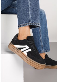 Czarne Sneakersy Tenisówki na Platformie z Tłoczeniem i Geometrycznym Motywem Kialie - id: BF2-38-BLACK - marki Renee - 185420379 Czarne Sneakersy Tenisówki na Platformie z Tłoczeniem i Geometrycznym Motywem Kialie ze sklepu renee.pl w kategorii Buty sportowe damskie - zdjęcie 185420379