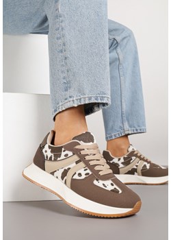 Brązowo-Białe Sneakersy z Geometrycznym Wzorem i Printem w Łaty Velwettia ze sklepu renee.pl w kategorii Buty sportowe damskie - zdjęcie 185420535