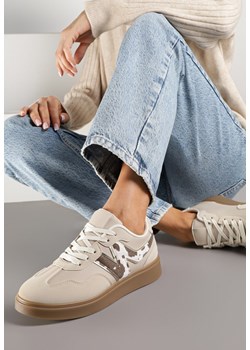 Beżowe Sneakersy Ozdobione Geometrycznym Motywem w Krowie Łaty Benike ze sklepu renee.pl w kategorii Buty sportowe damskie - zdjęcie 185420547