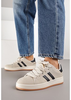 Beżowo-Czarne Sneakersy z Geometrycznym Wzorem Rillomia ze sklepu renee.pl w kategorii Buty sportowe damskie - zdjęcie 185420769