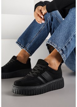 Czarne Sneakersy na Tłoczonej Platformie z Paskami Rilasena - id: 1220-38-BLACK - marki Renee - 185420919 Czarne Sneakersy na Tłoczonej Platformie z Paskami Rilasena ze sklepu renee.pl w kategorii Buty sportowe damskie - zdjęcie 185420919