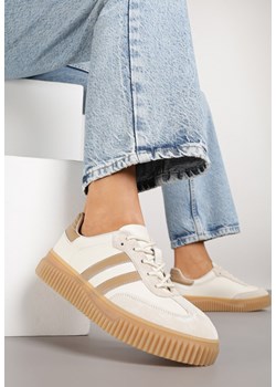 Beżowo-Brązowe Skórzane Sneakersy Klasyczne Tenisówki z Zamszu Naturalnego Teniresela ze sklepu born2be.pl w kategorii Buty sportowe damskie - zdjęcie 185421655