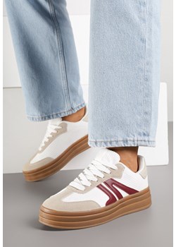 Białe Sneakersy w Stylu Tenisówek na Grubej Podeszwie z Geometrycznym Wzorem Wevirra ze sklepu born2be.pl w kategorii Buty sportowe damskie - zdjęcie 185421679
